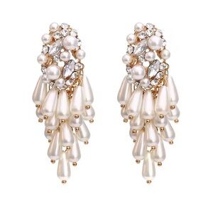 Zara Pearl Tassel Crystal Drop Earrings